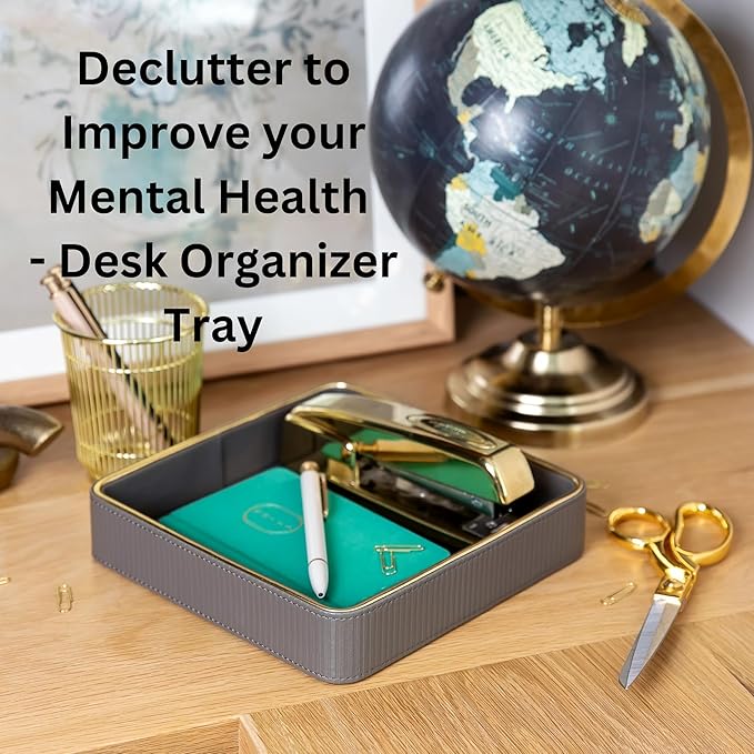 ZHEM Leather Catchall Valet Tray for Men| Mens Valet Catch All Trays| Bedside Organizer for Nightstand| Cologne Tray for Men| Desk Trays (Black)