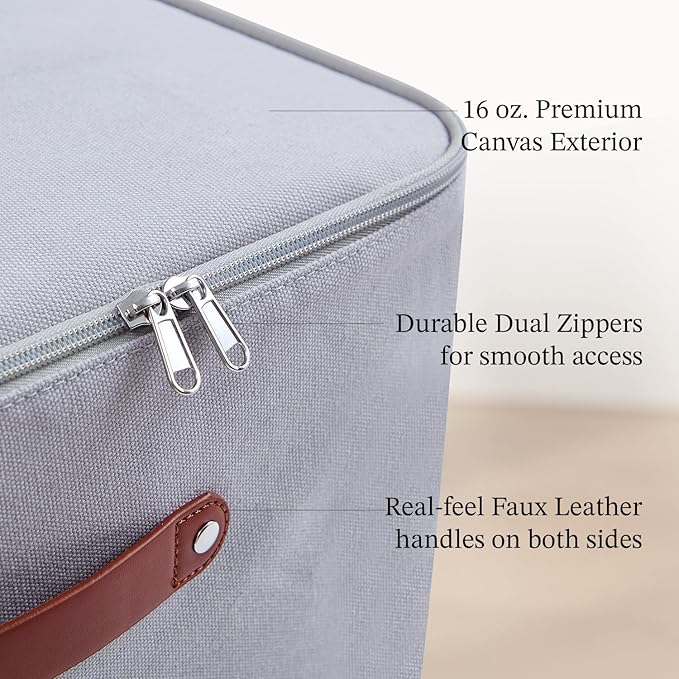 Under Bed Storage Container – Foldable Underbed Storage Bin for Clothes & Bedding, Canvas Under Bed Storage Box with Lid, Low Profile 8″ Organizer with Handles