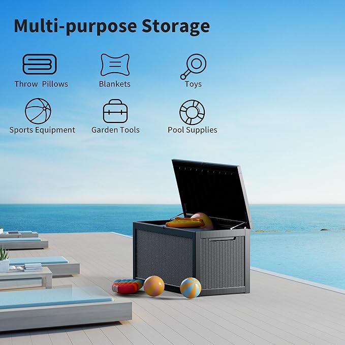 Extra-Large 320 Gallon Outdoor Storage Bin - Waterproof Resin Deck Box, Patio & Garden, Lockable Outdoor Deck Box for Cushions & Tools, UV-Resistant, Jet Black