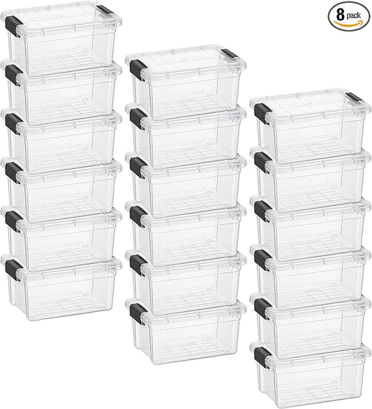Superio Storage Bins with Lids- 8 Pack, 1.85 Qt Clear Boxes for Organizing, Stackable Plastic Containers- BPA Free, Non-Toxic, Odor Free, Organizer for Home, Office, Dorm