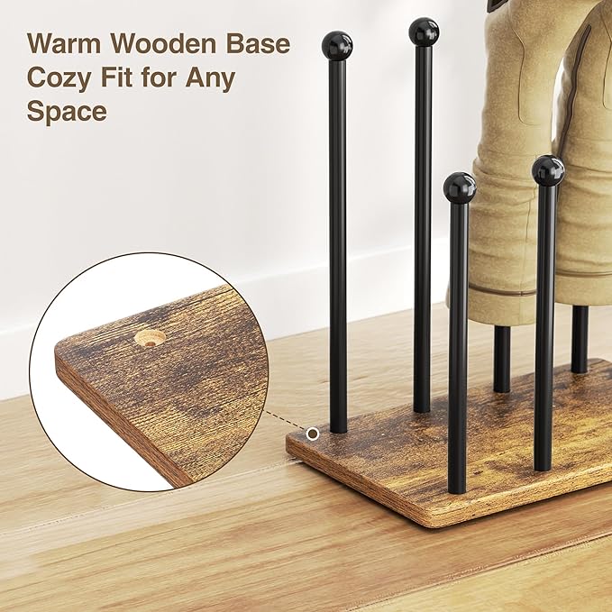 pickpiff Boot Rack 8-Pair Shoe Organizer Tall 16.4'' Free Standing Shoes Holder Metal With Wood Base