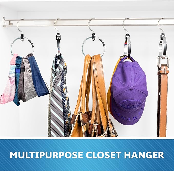 Multipurpose Closet Hangers, 25 Tie Belt Hanger for Closet, Great Space Saving Belt Organizer for Wardrobe, Ideal for Storing Belts, Ties, Scarfs, Baseball Hats, Purses & More, 1 Pack