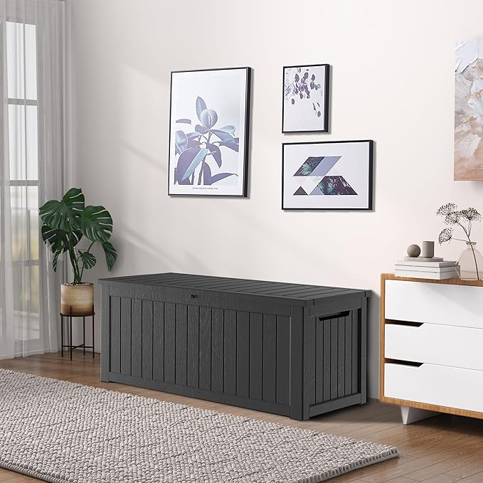 Heavy-Duty 270 Gallon Waterproof Deck Storage Box, Outdoor Storage for Garden & Patio, Lockable Resin Storage Chest Accessories, UV-Resistant, Onyx Black