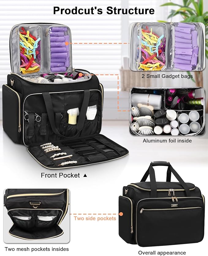 MONSTINA Professional Hairstylist Traveling Bag with Two Detachable Small Bags,Hairdressing Bag Makeup Salon Organizer Bag for Barber Hairdresser Insulation Material