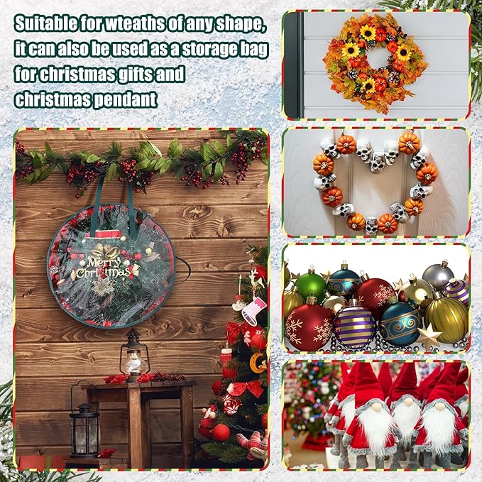 Shappy 4 Pcs Christmas Wreath Storage Bag Clear Wreath Box Wreath Storage Containers with Clear Window and Handle Christmas Garland Storage Containers for Xmas Holiday Seasonal Storage (36 Inch)
