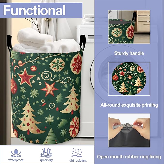 Christmas Balls Laundry Basket, Tree Oxford Cloth Laundry Hamper With Handle Foldable Portable Clothes Storage Basket Storage Bag For Laundry Room/Bathroom/Bedroom/Dormitories