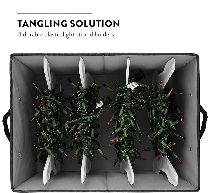 ZOBER Christmas Light Storage Reels - Christmas Light Organizer With 4 Plastic Wheels - Fits 200 Mini Lights Per Spool, Lights Storage - Strong & Durable Material - Stitched Reinforced Handles - Gray