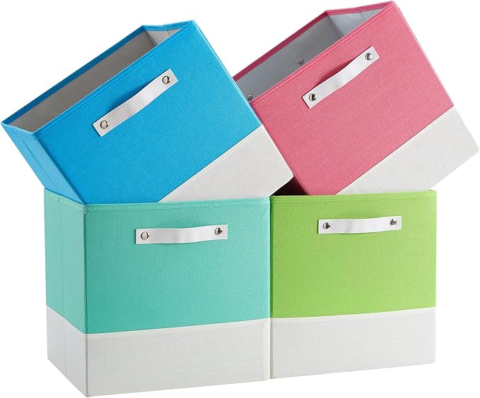 Storage Cube Bins | 7.7 oz/yd² Fabric Cubby Organizer Baskets for Shelf, Closet, Cabinet, Wardrobe | KALLAX Shelving Unit Insert Drawer | 4 Pack, Macaron & Cream White, 13x15x13 Inch
