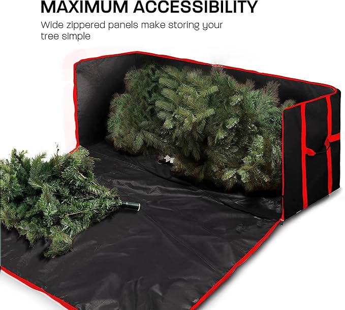 ZOBER Wide Christmas Tree Storage Bag - Maximum Accessibility - Fits 7.5 Ft Trees - 600D Oxford Fabric Christmas Tree Bag For Storage Box For Xmas - Strong Durable Straps & Handles - Card Slot - Black