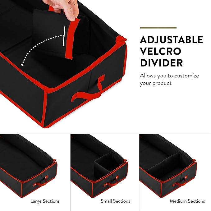 ZOBER Gift Wrapping Paper Organizer Storage - 40" Gift Wrap Storage Containers with Interior Pockets for Bows, Tags & Ribbons - Wrapping Paper Holder, 600D Oxford, Fits 24 Standard Rolls, Black/Red