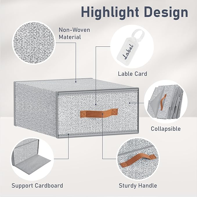 DIMJ Closet Organizers and Storage - Fabric Storage Bins with Drawers Stackable Closet Bins with Labels for Clothes, Sweaters, Bedding, Collapsible Storage Cubes for Bedroom, Living Room, Shelf