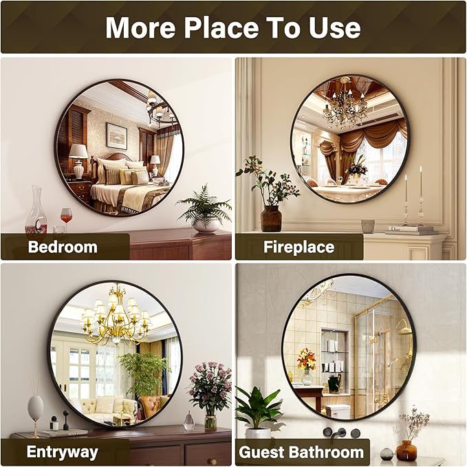 20 Inch Round Mirror - Circle Mirrors for Bathroom, Entryway and Living Room Wall Decor, Modern Hanging Vanity Mirror, Matte Black Circle Decorative Wall Mirror