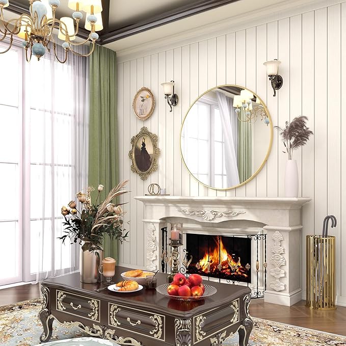 BEAUTYPEAK 28 Inch Round Mirror, Metal Frame Circle Mirror, Wall Mounted for Entryway, Bathroom, Vanity, Living Room, Gold