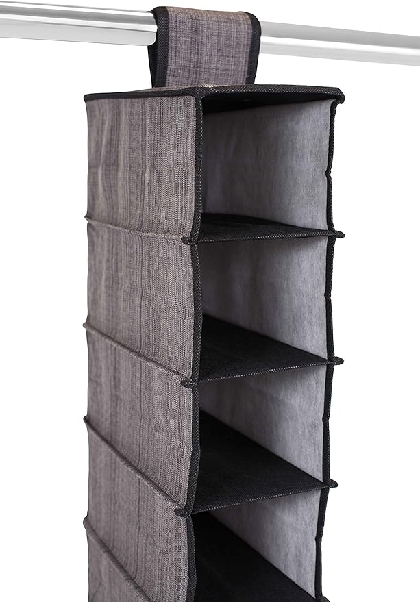 Internet's Best 10 Tier Hanging Shoe Organizer - Narrow Shelf Closet Shoe Rack - Footwear Storage - Grey