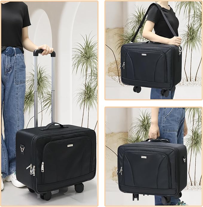 Relavel Rolling Makeup Case, Extra Large Travel Train Case with 360° Spinner Wheels, 3 Layer with Insulation Compartment & Four Clear Storage Bags, Professional Makeup Artist Bag Set, Black