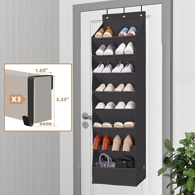 STORAGE MANIAC Over the Door Shoe Organizer Heavy-Duty Large Deep Pocket Hanging Shoe Organizer Shoe Rack Door Closet Shoe Organizer for Wall, Dorm & Narrow Door Storage Shoe Holder Black, 1 Pack