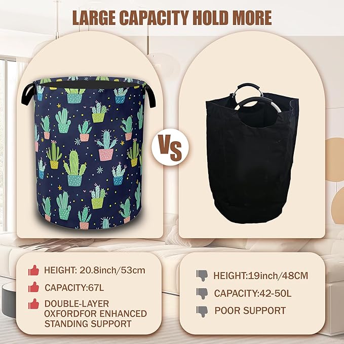Laundry Hamper,Cactus Laundry Baskets,Waterproof Oxford Cloth Toy Storage for Bedroom,Bathroom,Nursery,16x20.8 Inch