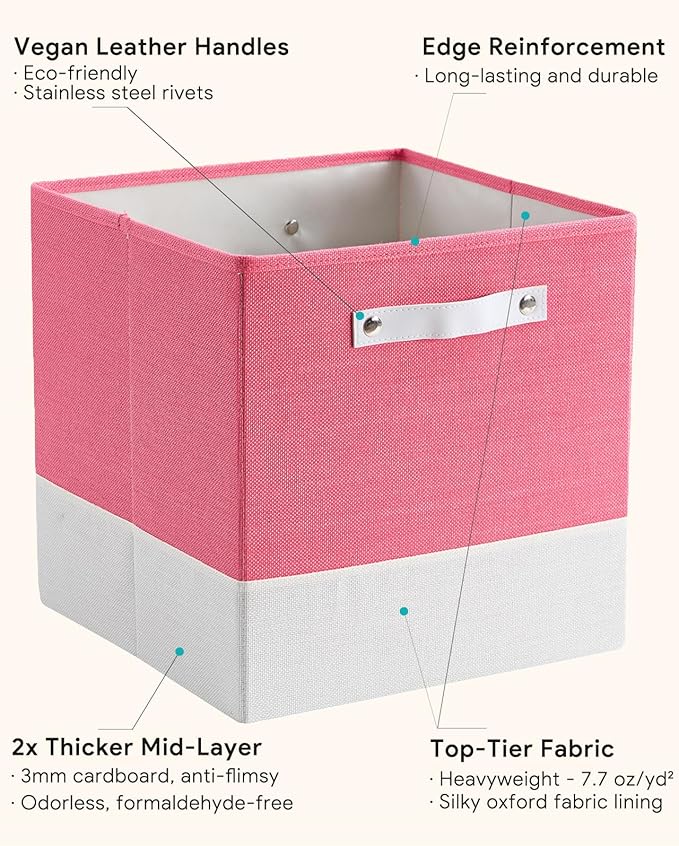 Storage Cube Bins | 7.7 oz/yd² Fabric Cubby Organizer Baskets for Shelf, Bookcase, Closet, Cabinet, Wardrobe | 11x11 Cube Drawer | 6 Pack, Macaron & Cream White, 10.5x10.5x11 Inch
