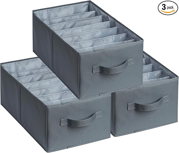 Set of 3 Large Wardrobe Closet Organizer - Drawer Organizer Clothes, Efficient Jeans Organizer for Closet, Versatile Closet Organizers and Storage (Dark Grey, 17.7" L x 9.8" W x 7.1" H)