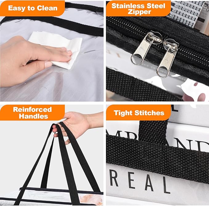4 Pack Clear Clothes Storage Bags, Vinyl Blanket Storage Bag with Heavy-Duty Zipper, Foldable Moving Bags, Closet Organizers for Bedding, Comforter, Linens, Sweaters, Pillows, Toys (40L)