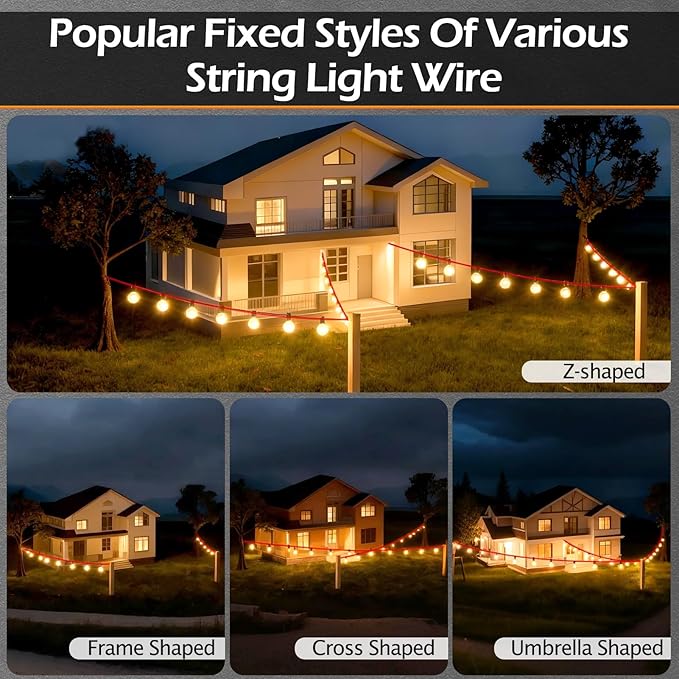 String Lights Hanging Kit, 164 FT Vinyl-Coated Stainless Steel Cable for Outdoor, Heavy Duty Crimping Plier, Turnbuckle & Hooks, Enough Accessories & Use Manual for Clothesline, Garden Rigging