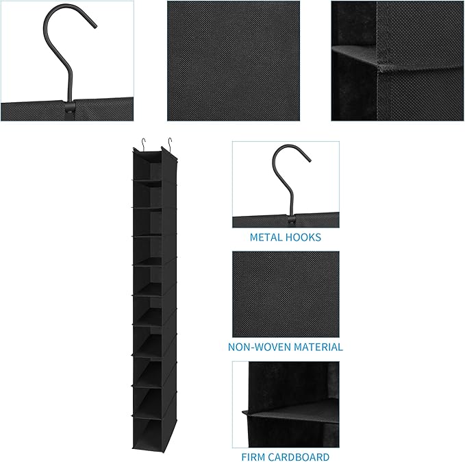 MAX Houser 10-Shelf Hanging Shoe Shelf Organizer, Hanging Shoe Storage for Closet,Pack of 2 (Black)