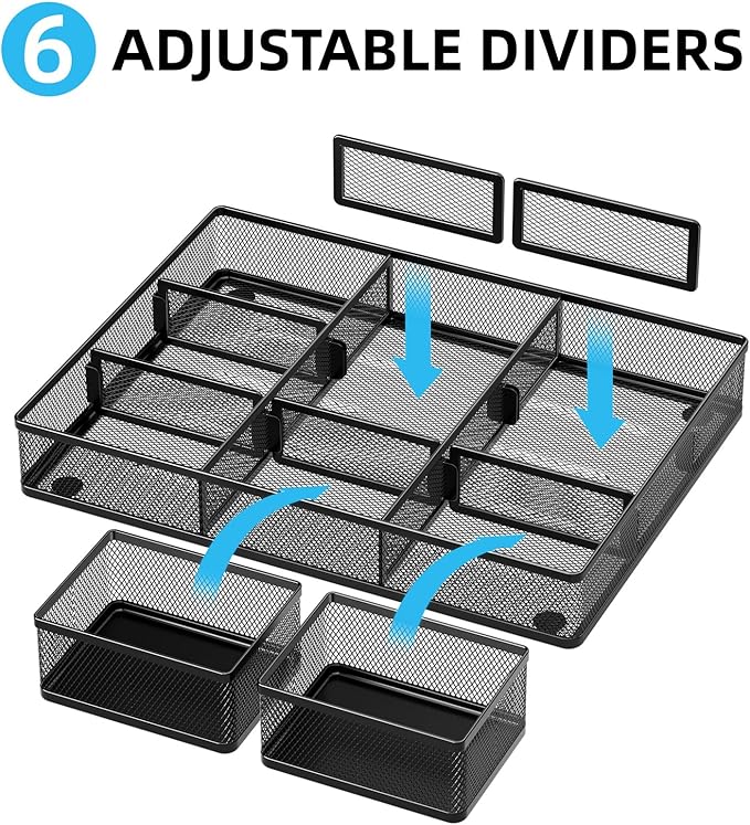 Marbrasse 3 Pack Desk Drawer Organizers with 9 Adjustable Compartments for Makeup, Office Supplies & Accessories (Black)