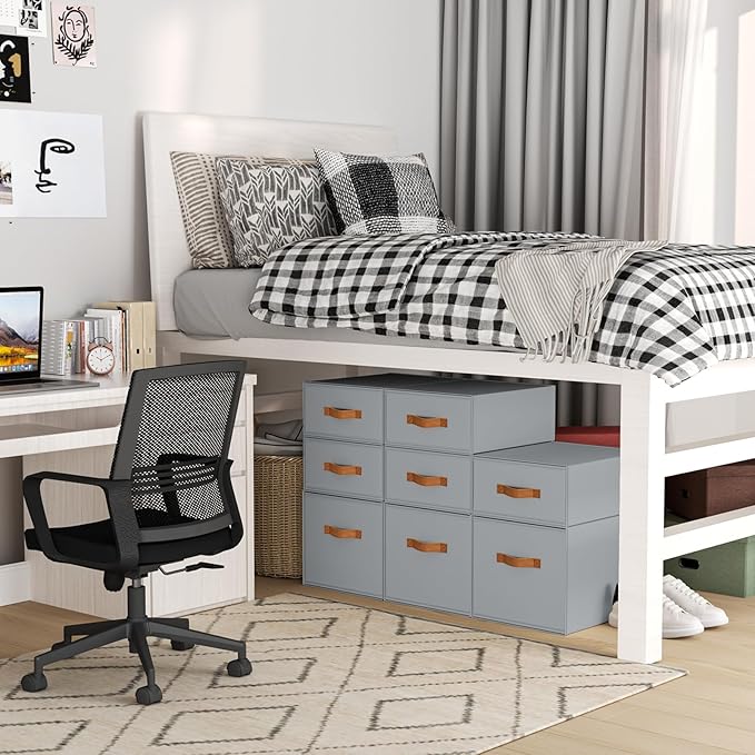 DIMJ Closet Organizers and Storage- Fabric Stackable Storage Drawers Shelf Organizer for Clothes, Underwear, Sweaters, Collapsible Storage Bins for Wardrobe, Bedroom, Shelves