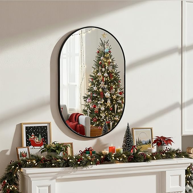 Oval Bathroom Mirror for Wall, 20"x30" Bathroom Vanity Mirror for Over Sink, Bedroom, Living Room, Entryway, Metal Frame with HD Shatterproof Glass, Wall Mounted Horizontally or Vertically (Black)