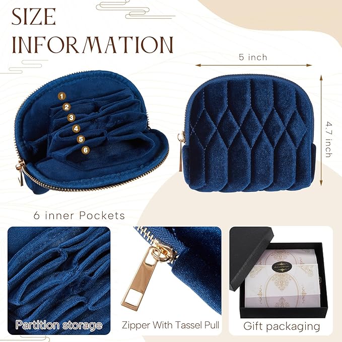 MTLEE 2 Pcs Small Travel Jewelry Case, Mini Soft Velvet Organizer Pouch for Bracelets, Large Earrings, Beaded Necklace, Portable Jewelry Bag Holder for Travel Everyday Use (Vintage)