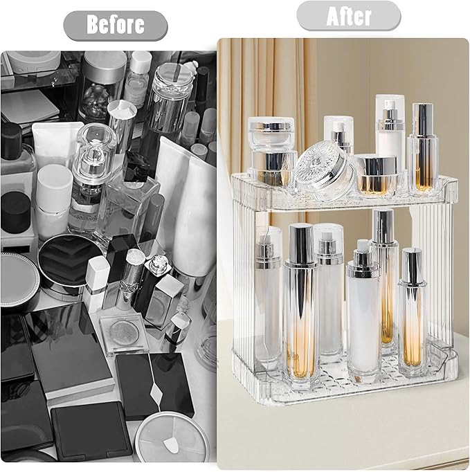 Bathroom Counter Organizer Cosmetics Skincare Organizers Skincare Makeup Organizer Countertop Holder for Perfume-2 Tier-Clear