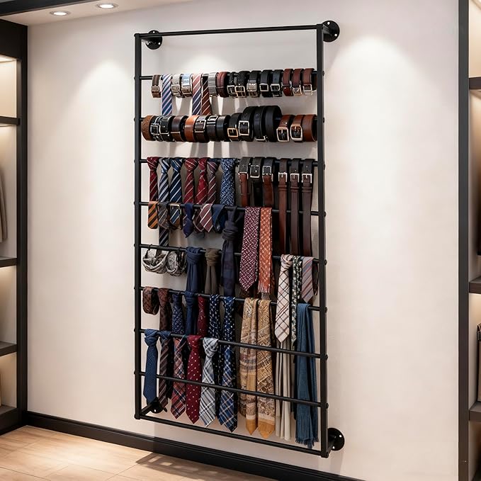 10-Layer Wall Mounted Display Rack, Wrapping Paper Ribbon Organizer Scarves Tie & Scarf Rack Belts Towel Holder Necktie Hijab Stand Metal Shelving for Home, Retail Stores, Flower Shop