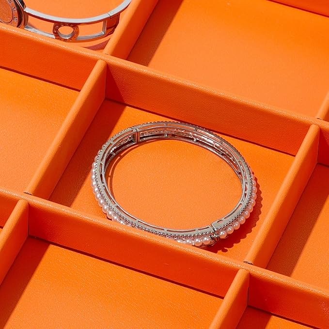 12 Grids Leather Bracelets Tray Stackable Jewelry Organizer Trays for Drawer Bracelet Bangle Holde Earrings Watches Storage (Orange)