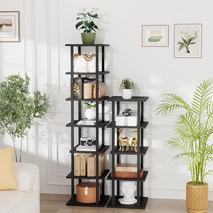 Vertical Tall Shoe Rack Organizer for Entryway -12 Tier Free Standing Slim Narrow Bamboo Wood Corner Stackable Shoe Boots Storage Stand Small Spaces for Closet Garage Cloakroom Living Room (Black)