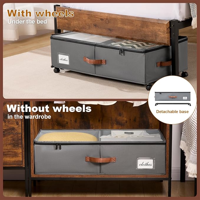 Under Bed Storage Containers with Wheels 9.5 inches Higher Under Bed Storage XXXL Underbed Shoes Blankets Clothes Storage Organizer 2 Pack Under the Bed Storage for College Dorms Bedroom Nursery Rooms