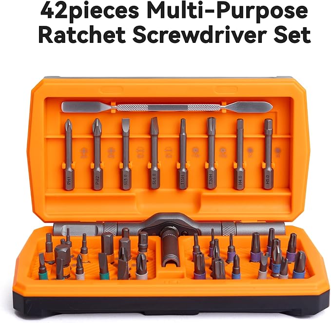 42 in 1 Magnetic Screwdriver, Screwdriver Set, Multi Bit Ratcheting Screwdriver Set with Storage Case Repair Tool Kit for Computer, Eyeglass, Bicycles, Watch, Ring Doorbell, Furniture and DIY