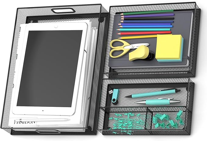 Desk Drawer Organizer Set, 3 Pcs Metal Mesh Office Drawer Organizers, Paper Organizer Letter Tray for Desk, Junk Drawer Organizer for Office, Kitchen, Makeup, Vanity