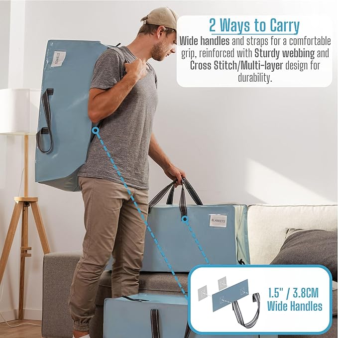 VENO 8 Pack Heavy Duty Moving Bags with Backpack Straps, Zippers & Handles, Extra Large Packing Bags for College Dorm Essentials, Moving Supplies Alternative to Cardboard Moving Boxes