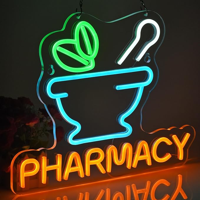 Pharmacy Neon Sign Led Neon Lights for Business Medicine Shop RX Drug Store Wall Decor Ultra Bright Dimmable Neon Billboard Grand Opening Gift, USB Powered, 16.1" x 12.6"