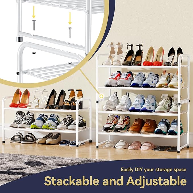 2 Tier Shoe Rack Organizer for Closet, Stackble,White