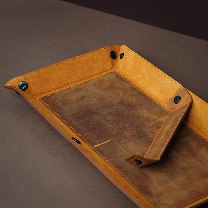 Handmade Leather Catch All Tray, Customizable Handcrafted Genuine Leather Valet Tray and Organizer for Keys, Phones, Jewels, Coins, Rectangular, Red