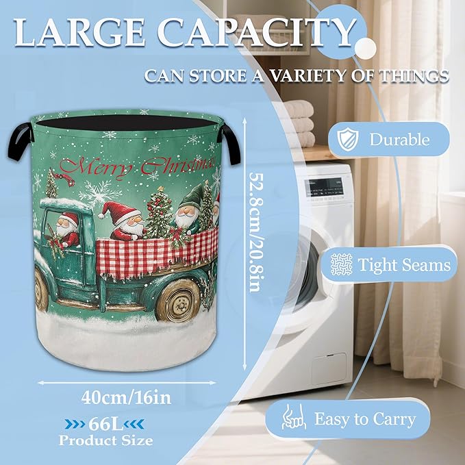 Merry Christmas Laundry Basket Collapsible Laundry Hamper, Oxford Cloth Storage Bin for Room/Bathroom/Bedroom/Dormitories 16" X 20.8"