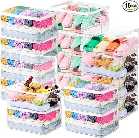 Windyun 16 Pcs Clear Vinyl Zippered Storage Bags with Handle Plastic Blankets Storage Bags for Sweater Clothes Bed Sheet Organizer for Closet Linen Bed Sheet Bedding Toys Clothing