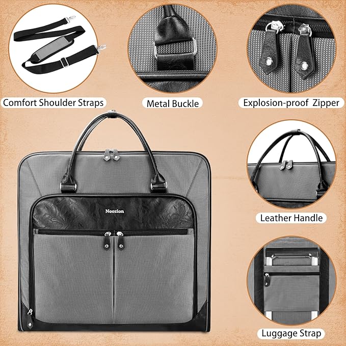 Garment Bag Travel Large Carry On Suit Bag with Strap for Business Hanging Suitcase Luggage Bags for Men Women (Grey)