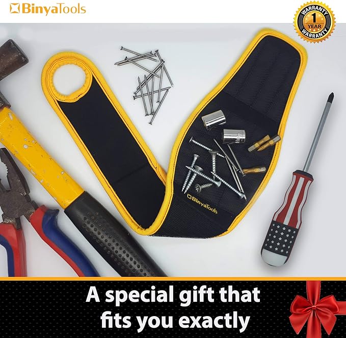 BINYATOOLS Magnetic Wristband for Tools Magnet Screw Holder Wrist Support Keeps Screws Nails Drill Bits Handy Unique Tool Gadgets for Men's & Dad Perfect Christmas Gifts Stocking Stuffers (BLACK)