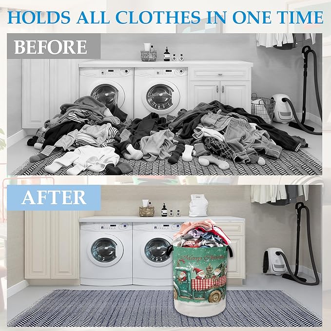 Merry Christmas Laundry Basket Collapsible Laundry Hamper, Oxford Cloth Storage Bin for Room/Bathroom/Bedroom/Dormitories 16" X 20.8"