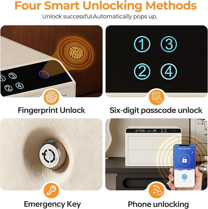 Jewelry Box with Fingerprint and Password Lock, Large Capacity Dual Drawer Storage Organizer for Necklaces, Rings, Bracelets, Watches, 15.98x13.98x9.45 Inches, 4 Smart Unlocking Methods,Beige