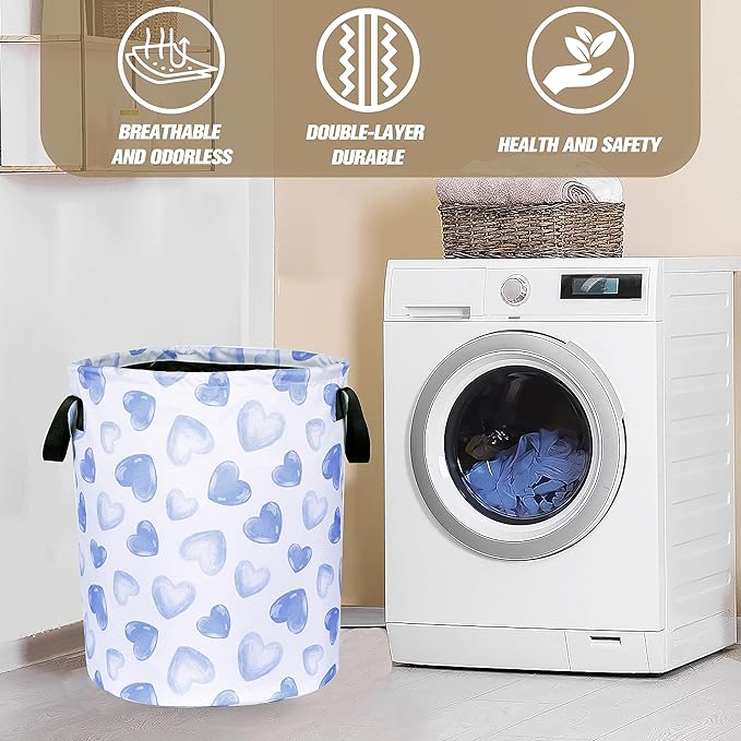 Blue Heart Laundry Basket Funny Cartoon Foldable Oxford Cloth Tote Bag Laundry Hamper Clothes Storage Bucket Organizer For Bathroom/Laundry Storage/Bedroom Storage Basket 17.7x13.7Inch