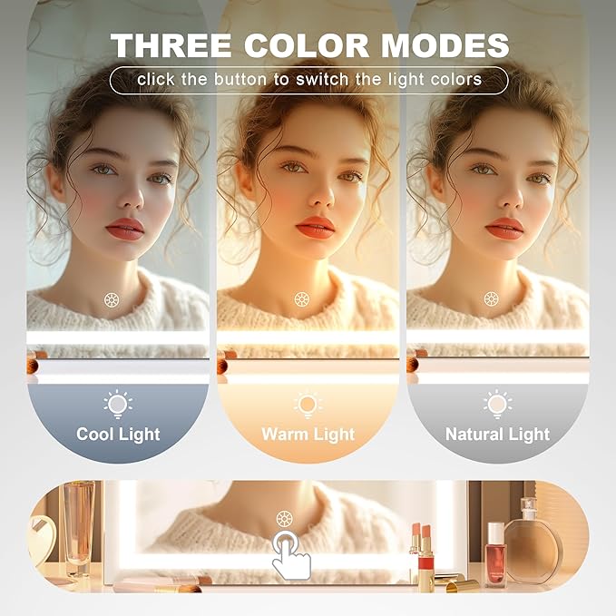 Hasipu Vanity Mirror with Lights, 17.7" x13.8” - 10X Magnification, Smart Touch 3 Color Modes, Brightness Control & 360° Rotation