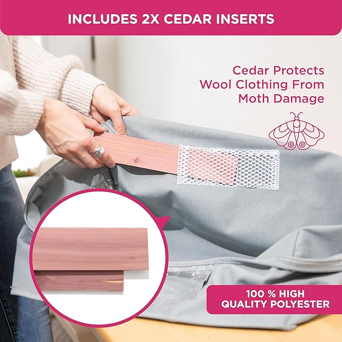 Cedar Clothes Storage Bag Organizer – Protects from Moths, Moisture, Dirt & Dust – Set of 2 Underbed Storage Bags for Clothes, Cashmere Sweaters, Bedding & More - Underbed Storage - Grey